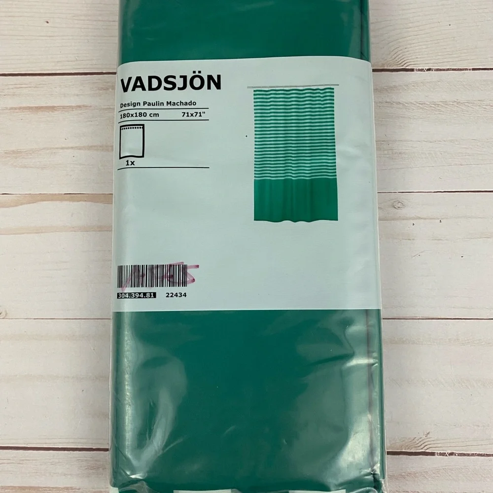 IKEA VADSJON Shower Curtain Green and White 71